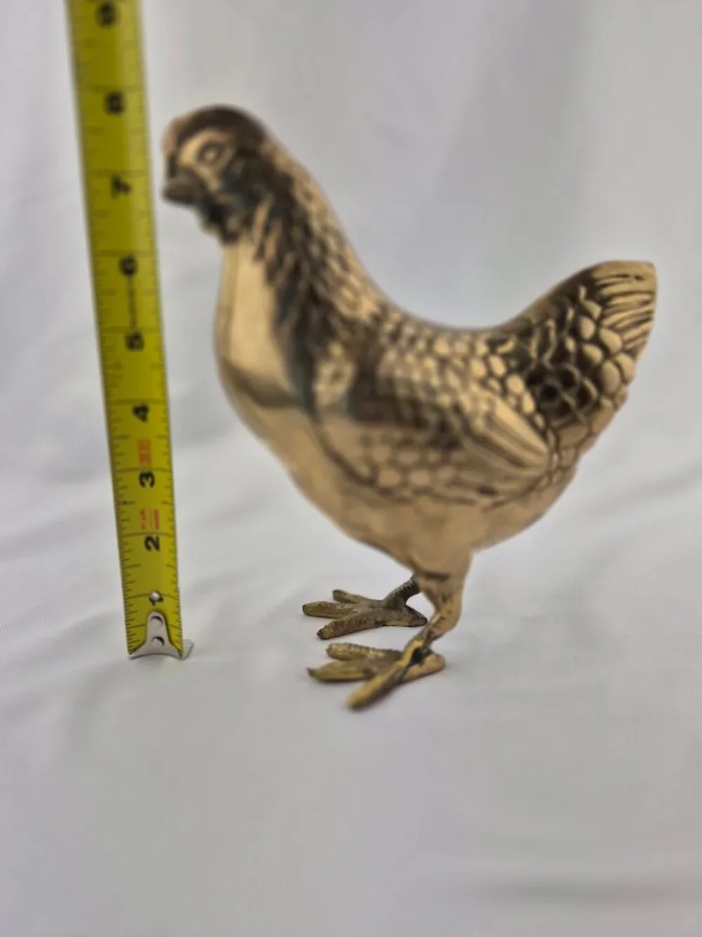 Vintage Brass Chicken Hen Figurine Large MCM Patina Farmhouse Country